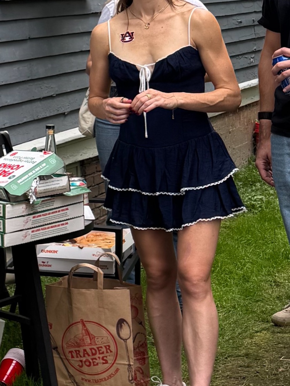 Cotton Candy Navy Blue Tiered Mini Dress with White Trim